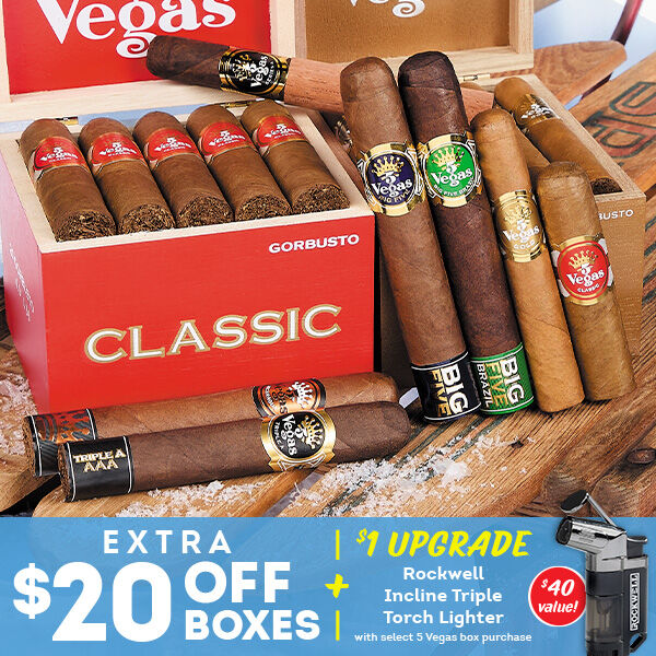 5 Vegas Extra $20 OFF Boxes | $1 Upgrade Rockwell Incline Triple Torch Lighter | $40 value!