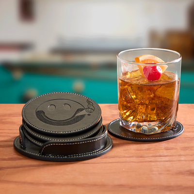 Smiley Leather Coaster Set