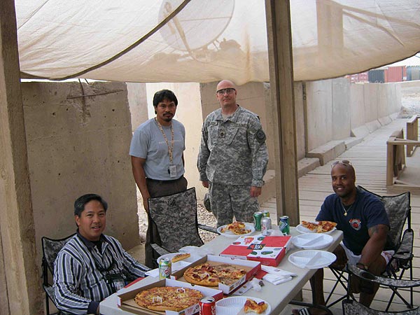 IDF Cigar Club at COS Kalsu enjoying cigar at the porch over pizzas. "Once again, CI has been generous enough to supply supporting the troops. Thanks again CI."