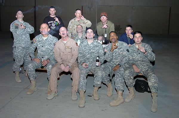 Camp Arifjan Cigar Club Members. They meet every Saturday. Camp Arifjan, Kuwait.