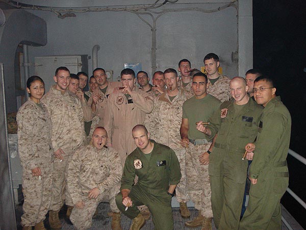 "We had a &rsquo;Smoke Out&rsquo; in honor of one of our fellow Marine&rsquo;s wives having a baby. We are Marines from Eastern North Carolina (Cherry Point and New River Marine Corps Air Stations) attached to the 26th Marine Expeditionary Unit aboard the USS Kearsarge."