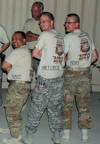 "My co-workers and I have been buying cigars from your company for a while now, as individuals. My Navy guy and I decided to group together and form the Smoke Heads, even had t-shirts made up." - Sean Kesler