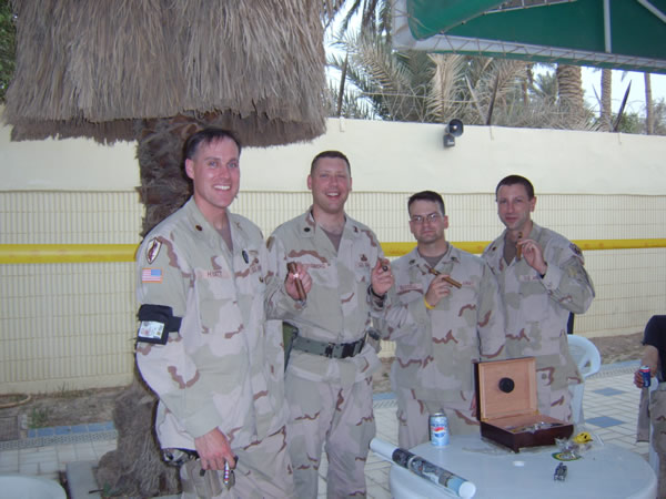 Hail and Farewell in the IZ, l to r: Major Drew Hyatt,LTC Dave Youngberg,SSG Ron Russell, Maj Bob Piccirillo.