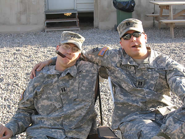 CPT Wyatt Bickett and CPT Jeff Strauss at Camp Liberty Iraq.