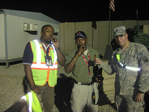 624th MCT personnel: SPC Soto, SPC Downs, PFC Thomas, and Randal, taking a little break enjoying some of CI&rsquo;s best cigars after a good day of work in Iraq.