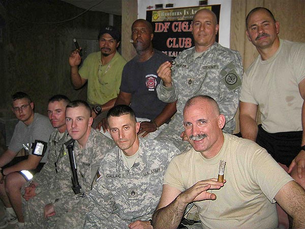 IDF Cigar Club at COS Kalsu enjoying cigar at the porch over pizzas. "Once again, CI has been generous enough to supply supporting the troops. Thanks again CI."