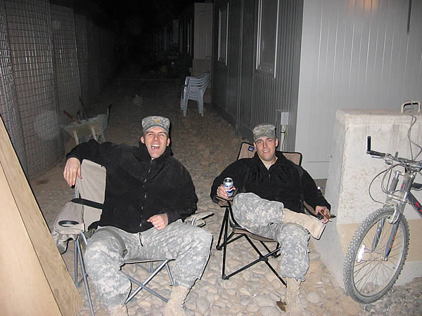 Major Jeff Allen and Major Dave Thompson of the 101st Airborne Division on Forward Operating Base Speicher, Tikrit, Iraq.