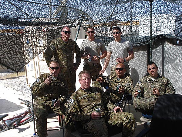 Troopers from D Troop, 7-17 CAV (TF Palehorse) enjoying some cigars in Afghanistan.