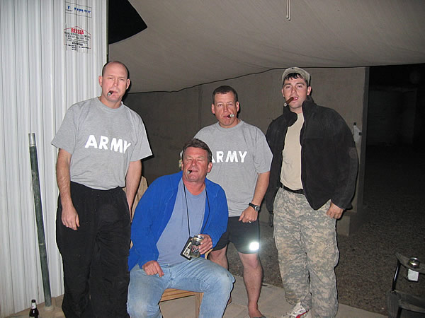 SPC Hemphill, (Henry L3 seated), SPC Mahaffey, and SGT Holt. LSA Anaconda.Thanksgiving Evening 2006. A Co, 449, 36th CAB - Texas Army National Guard.