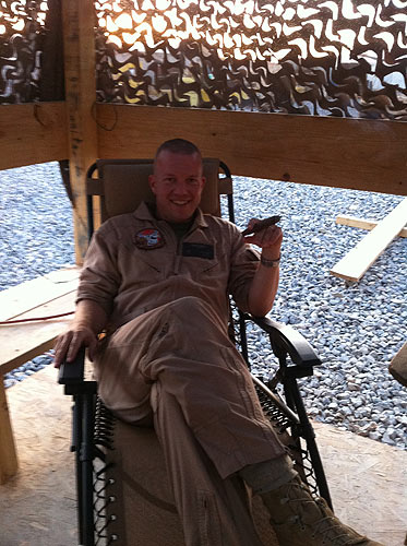 "Maj Koltick (Bobcat) enjoying a good break". VMGR 252 OEF 11.1 CO. Afghanistan, 2011.