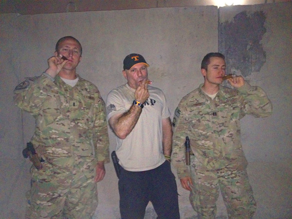 L to R: USAF 1LT Spencer Wile, DOD Civilian David Gault (USN Ret), and USAF Capt Mike Lasorda. "... enjoying fine Gurkha cigars in celebration of Labor Day & the 66th Birthday of the United States Air Force; Afghanistan."