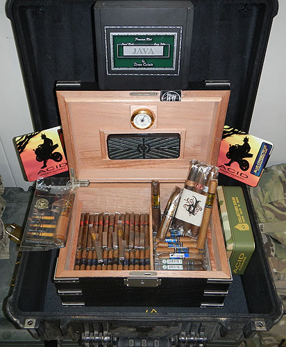 SGT Jason Wagner&rsquo;s collection of cigars and humidors he bought from CI. "I have them stored in a pelican case (Army style)."