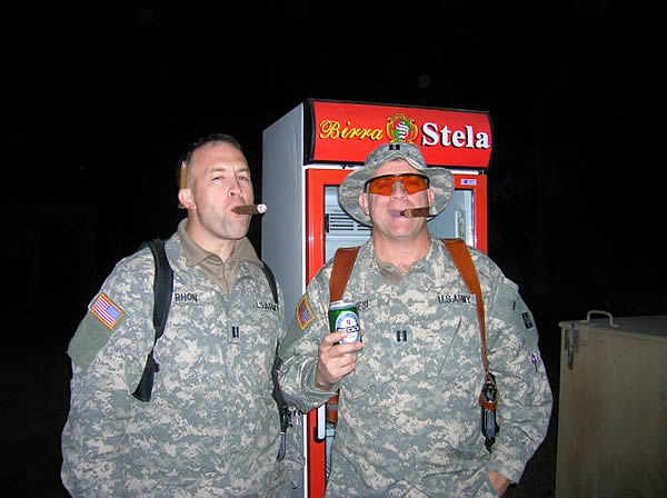 CPT Dan Rhon and CPT Tim Senesi of the 4th Infantry Division on New Years Eve on Camp Falcon.