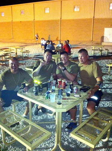 Brandon Simons, Jimmie Mckinney, Karl Kieffer, and Eric Montag in an undisclosed location in south west Asia. "Good times had by all!"