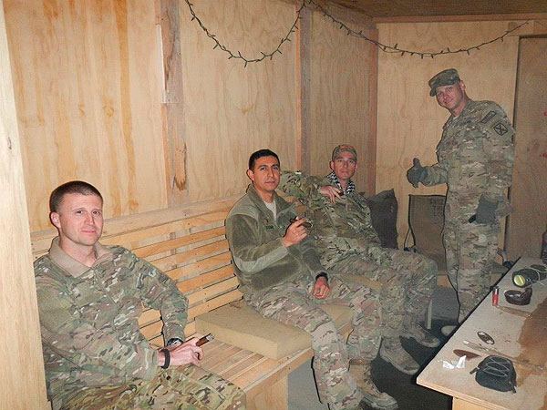 "Just some guys from the 10th mountain division smoking at the insider threat lounge."
