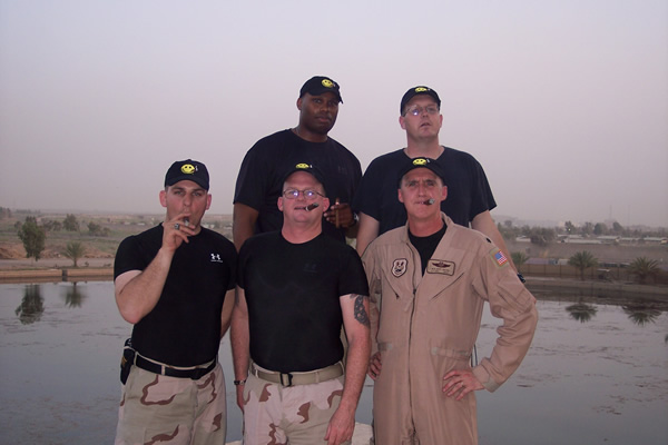 Back row: Capt Warren "El Presidente" Vines and TSgt Pete "Radar" Garrett.Front row:  Capt Joshua "Dimer" Deim, TSgt Joe "Skippy" Shiplett, and me Lt Col M. D. "Doc" Dates.