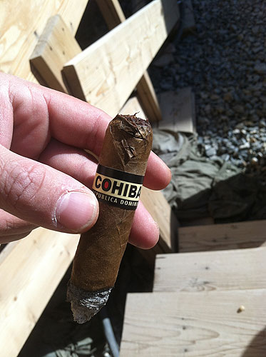 Sgt. David Rosado smoking a Cohiba in Afghanistan