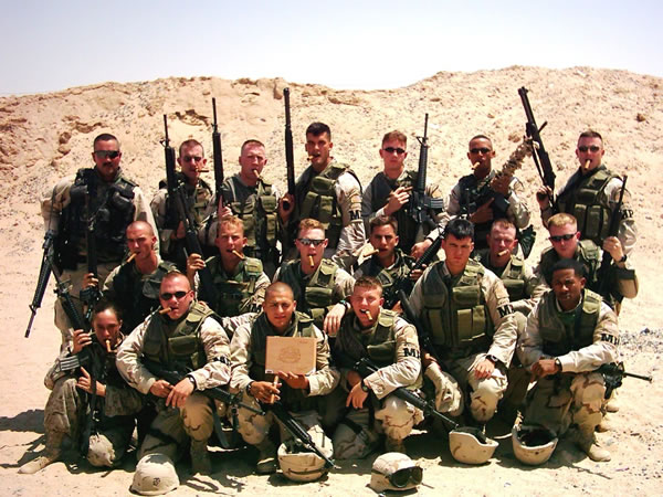 USMCR 4TH MAW MP DET. - in Kuwait just after leaving Iraq from convoy and support activities during Operation Iraqi Freedom. Unit is based out of  Belle Chasse, LA. About July 15, 2003.