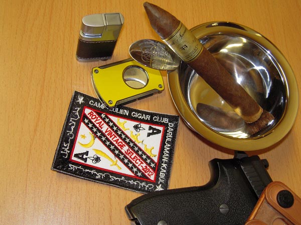 RELAXATION TIME, CAMP JULIEN CIGAR CLUB STYLE - AFGHANISTAN"A different type of picture, but all portions (other than the Sig Sauer Pistol & patch) came from CI."