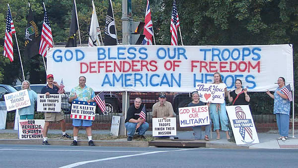 Members of the DC Chapter of FreeRepublic.com outside the Walter Reed Army Medical Center showing their appreciation to the troops.