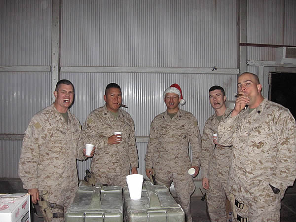 We thank you for all the services that you have provided for the Marines of8th Engineer Support Battalion, H&S Company, out here in Taqaddum, Iraq.Here is a picture of just a couple of us enjoying your fine cigars onChristmas Eve.SSgt Paniagua, LeoCo GySgt - 3622-1268th Engineer Support Battalion, H&S Co