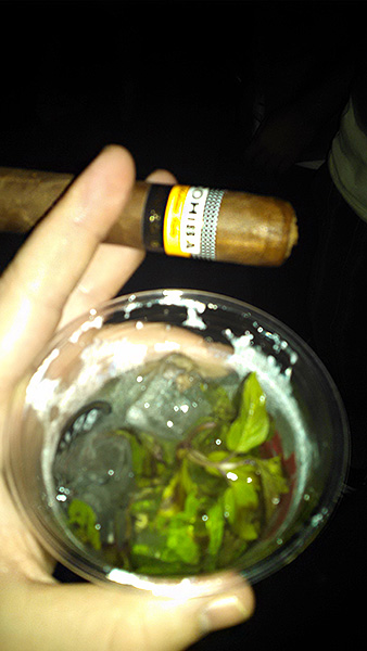 Sgt Knopp and his friends smoking a Cohiba Maduro NO.5 with a mojioto in the Finca La Vigia cigar bar, Okinawa Japan.