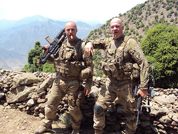 Psychological Operations Soldiers SGT Kazimieras Urbonavicius and SPC John Griffiths supporting Task Force Cacti in Afghanistan.